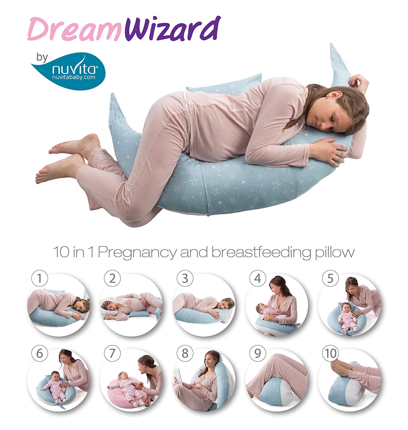 Cuscino Gravidanza per dormire Cuscini Allattamento Grigio con stelle –